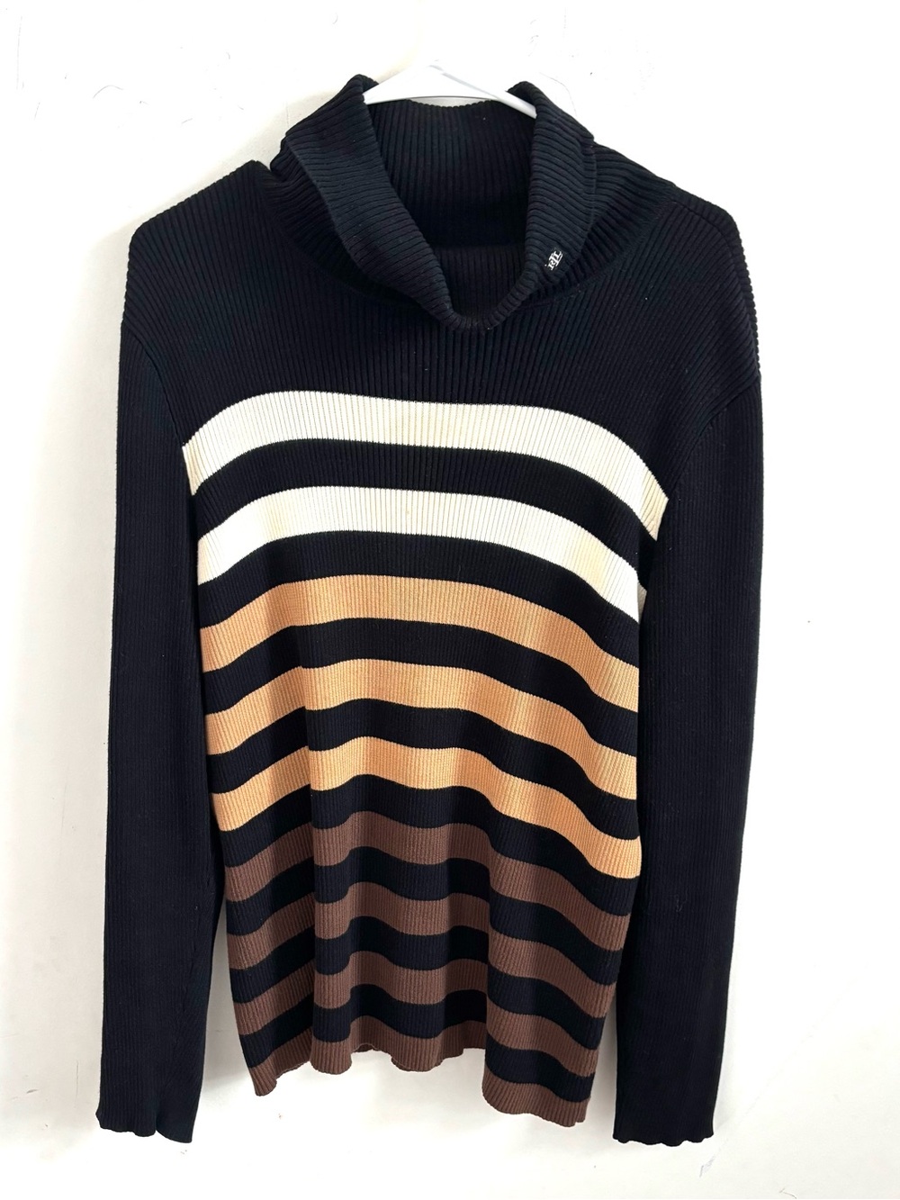 Lauren Ralph Lauren Striped Turtleneck Sweater 2X Ribbed Knit  Earth Tone Retro